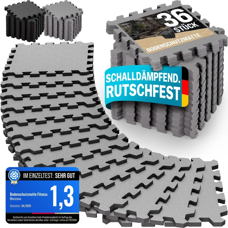 MONZANA® Bodenschutzmatten Fitness Randstücken 30 x 30cm Rutschfest Puzzlematte Trainingsmatten Fitnessgeräte Grau – Bild 1