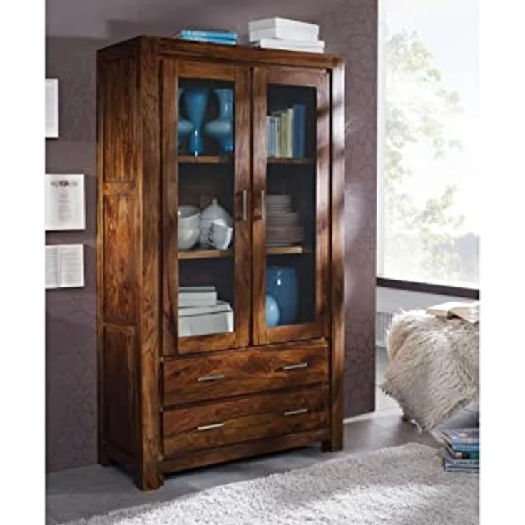 Massivmoebel24 Standvitrine (Vitrine Sheesham 100x45x180 life honey lackiert METRO LIFE #101) – Bild 6