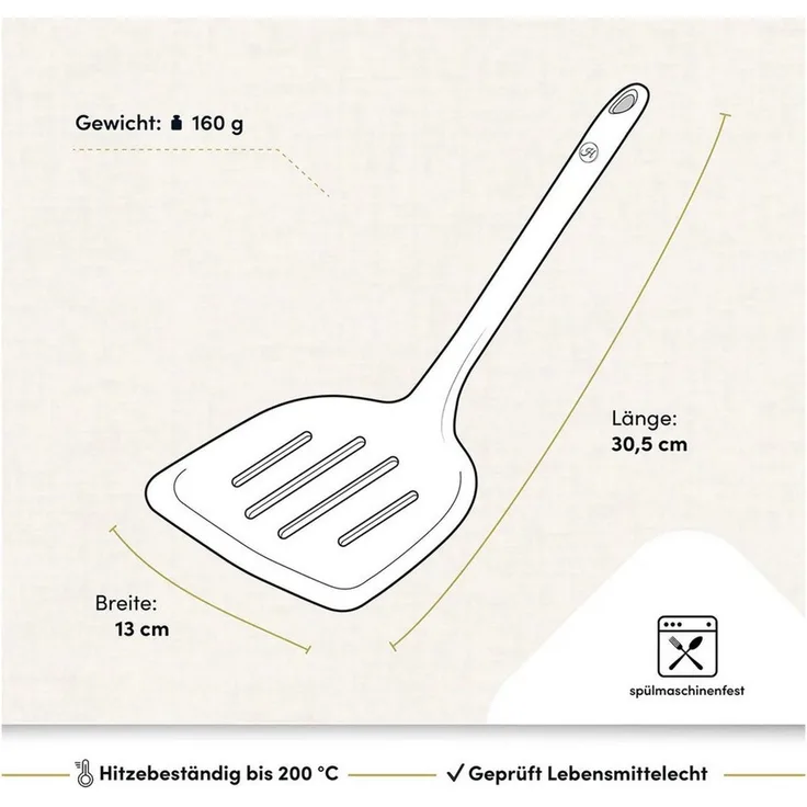 Hoffmann Germany Pfannenwender XXL Küchenhelfer Silikon Edelstahl 30 cm anthrazit, Edelstahlkern, extra breite Fläche 13 cm, 200°C, spülmaschinenfest