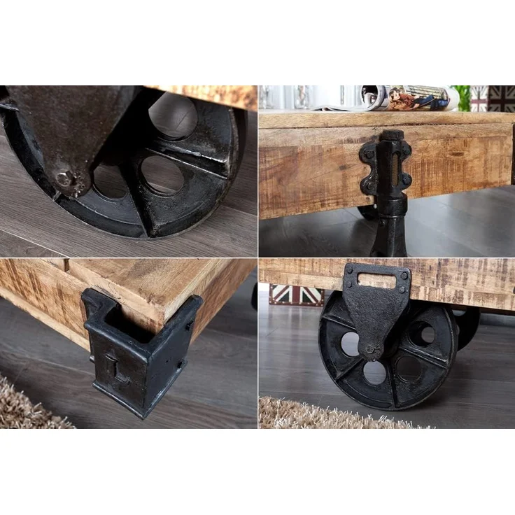 riess-ambiente Couchtisch RAILWAY 120cm natur / schwarz, Wohnzimmer · Massivholz · Metall · auf Rädern · Industrial – Bild 7