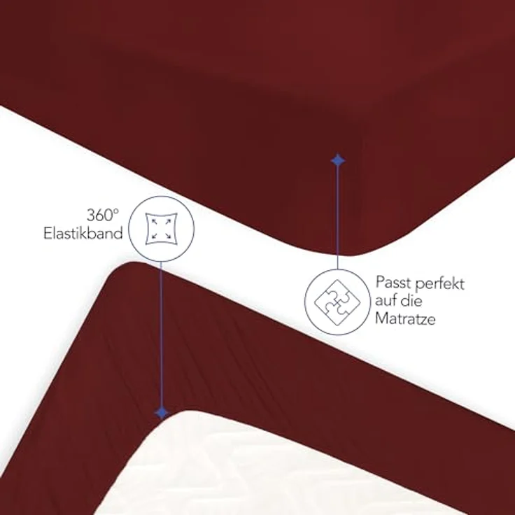 Dreamzie - Spannbettlaken 135x190 | Mikrofaser Weich – Für Dicke Matratzen – Oeko-Tex | Komfort, Atmungsaktivität, Pflegeleicht – Burgundy – Bild 3