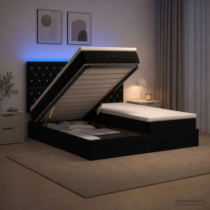 vidaXL Ottoman-Bett mit Matratze und LED Schwarz 180 x 200 cm Samt 3458480