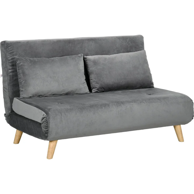 HOMCOM 2-Sitzer Sofa mit Bettfunktion, verstellbare Rückenlehne, Samtoptik, bis 250 kg belastbar, Grau, 130 x 78 x 79 cm – Bild 1