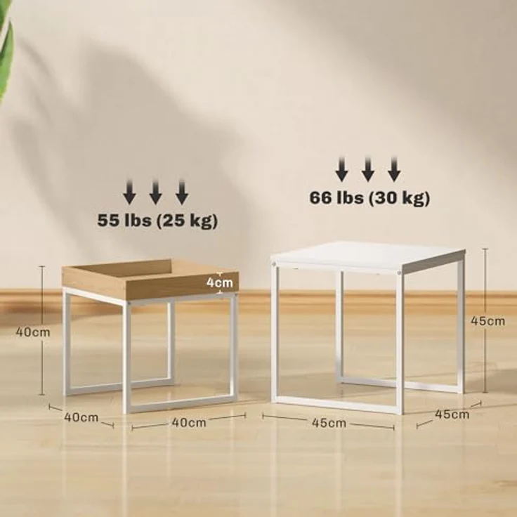 HOMCOM Couchtisch-Set, Weiß, Metall, 45x45x45 cm und 40x40x40 cm, modulares Design für Wohnzimmer – Bild 3