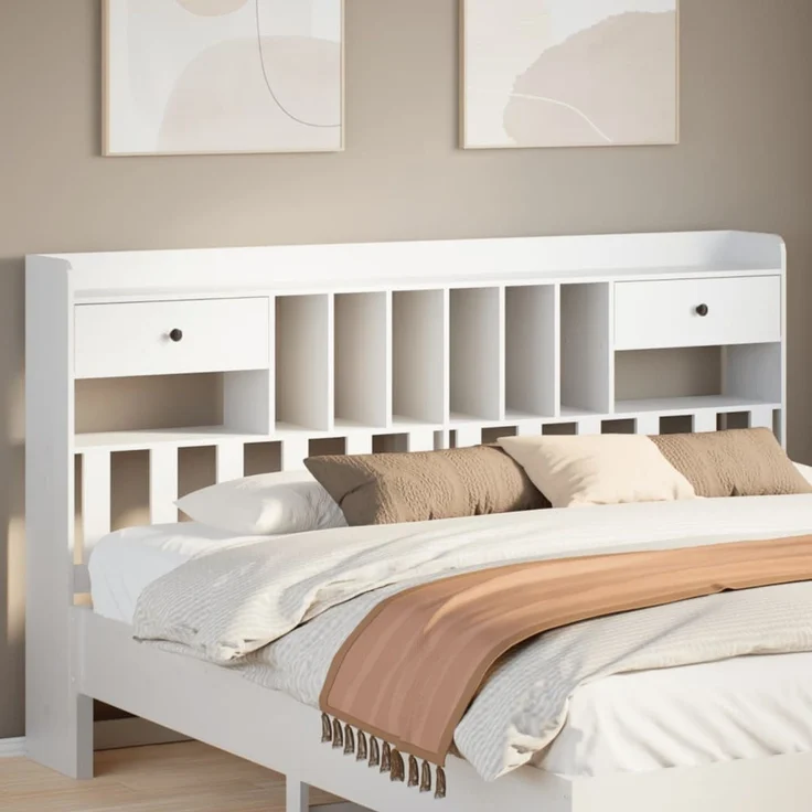 vidaXL Kopfteil mit Stauraum Weiß 180 cm Massivholz Kiefer 855503 – Bild 1