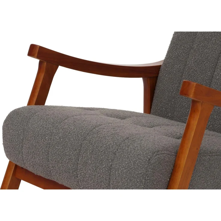Schaukelstuhl HWC-K10, Relaxsessel, Holz FSC® Stoff/Textil Bouclé (450g/m²) ~ dunkelgrau, Gestell Walnuss-Optik – Bild 6