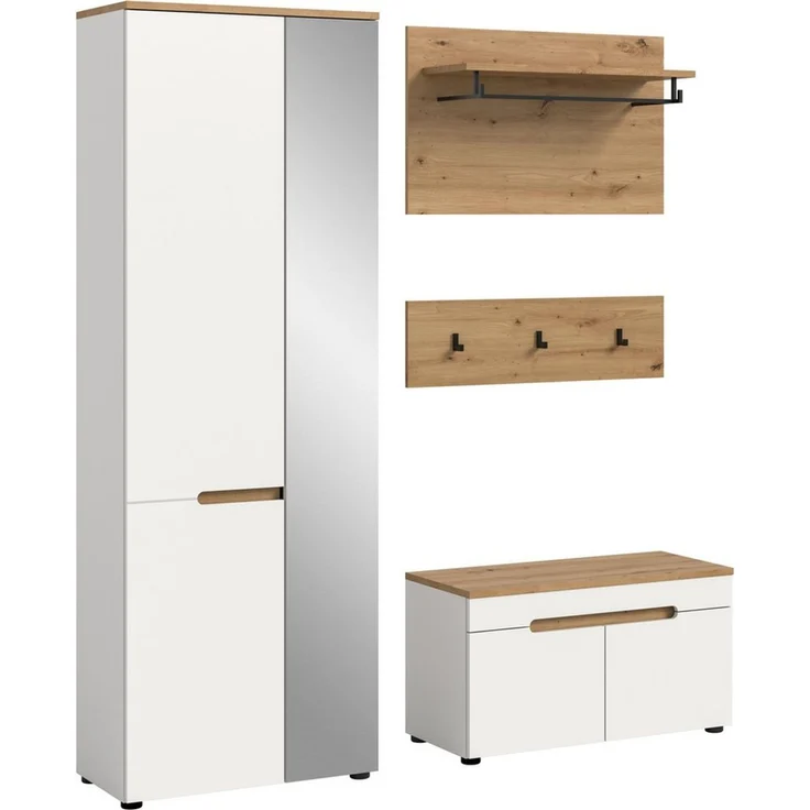 Home affaire Garderoben-Set REHAT, TOPSELLER!, 4-teilig, Breite 160cm, individuell stellbar, (Set, 3-St, bestehend aus: Garderobenschrank, Sitzbank, Paneel, Hakenleiste), Garderobenkombination, Kombination, Set, Flurgarderobe, Diele – Bild 1