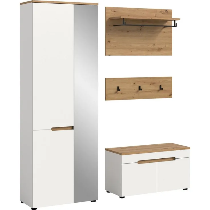 Home affaire Garderoben-Set REHAT, TOPSELLER!, 4-teilig, Breite 160cm, individuell stellbar, (Set, 3-St, bestehend aus: Garderobenschrank, Sitzbank, Paneel, Hakenleiste), Garderobenkombination, Kombination, Set, Flurgarderobe, Diele