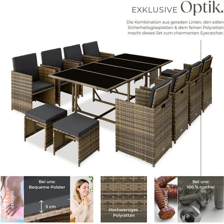 tectake Sitzgruppe Rattan Sitzgruppe, (Set, 12-tlg), für 8 bis 12 Personen – Bild 2