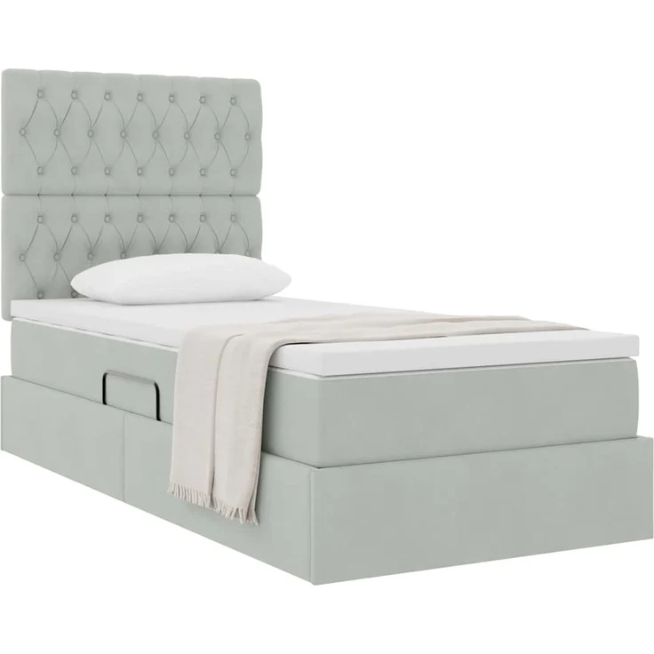 vidaXL Aufbewahrungsbett mit Matratze Hellgrau 90 x 190 cm Samt 3372057 – Bild 3