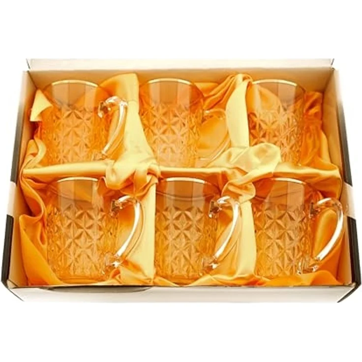 Sunay Teeglas 6er Gläser-Set mit Henkel Gold Umrandung 203 ml Transparent mit Muster, 6-tlg. – Bild 3