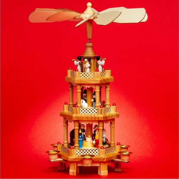 SIKORA Weihnachtspyramide aus Holz mit 3 Etagen Pyramide Weihnachten Deko bunt H:35cm - P34