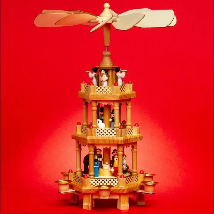 SIKORA Weihnachtspyramide aus Holz mit 3 Etagen Pyramide Weihnachten Deko bunt H:35cm - P34
