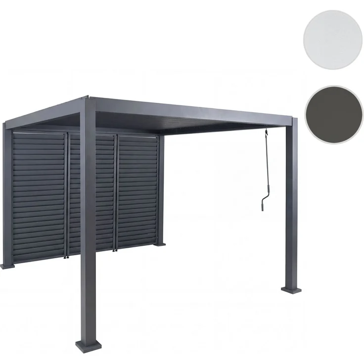 Pergola HWC-P65 mit 3x Lamellenwand, Terrassenüberdachung Garten Lamellen-Pavillon, 10cm-Alu-Gestell 3x3m ~ anthrazit – Bild 10