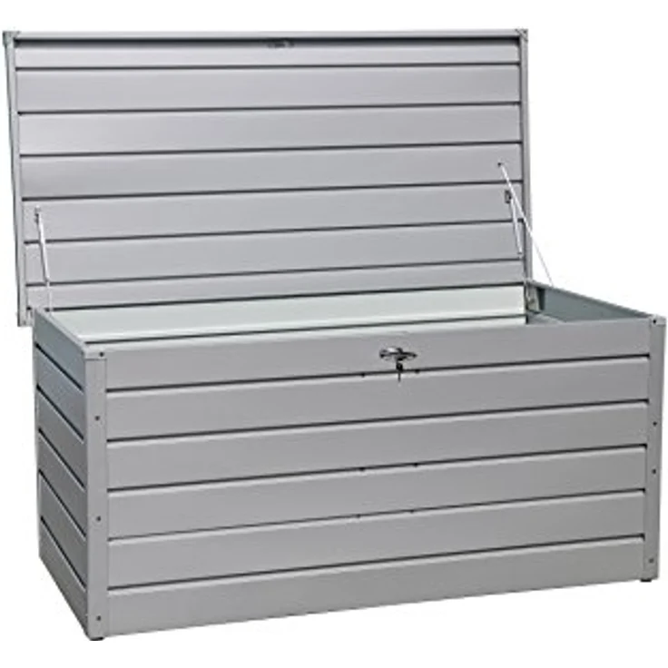 Duramax Palladium Kissenbox aus Metall groß (865 L) mit hydraulischer Gasdruckfeder und abschließbarem Griff mit Schlüssel, Terrassenbox und Gartenmöbelaufbewahrung, silver – Bild 4