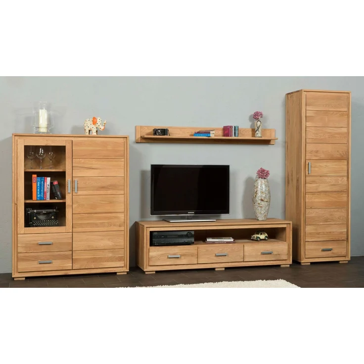 Woodline Wohnzimmerschrank Wildeiche massiv geölt, 4-teilig, Basel Set VI Natur 61x40x193 cm – Bild 3