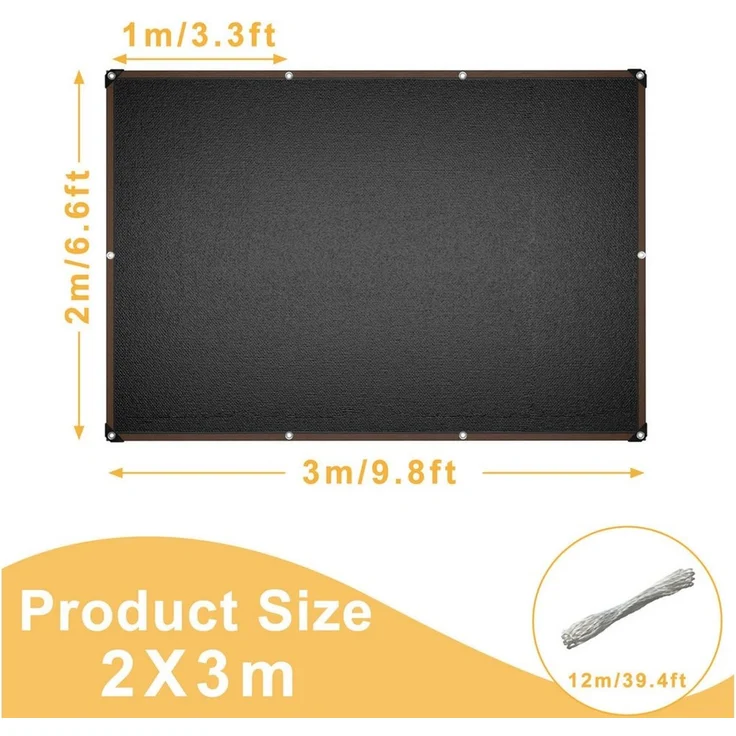 FIVMEN Sonnensegel Zaun Sichtschutz Windschutz aus HDPE Sonnenschutz mit Seilen Anthrazit, (2m Breite) – Bild 2