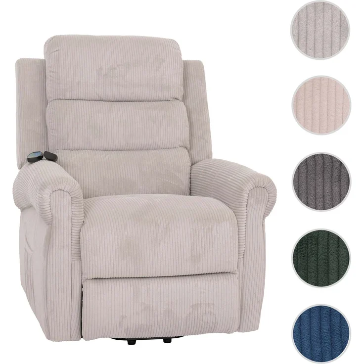 Fernsehsessel HWC-K63, Relaxsessel, Liegefunktion Aufstehhilfe Massage Heizfunktion, Stoff (220g/m²) Cord ~ hellgrau – Bild 11