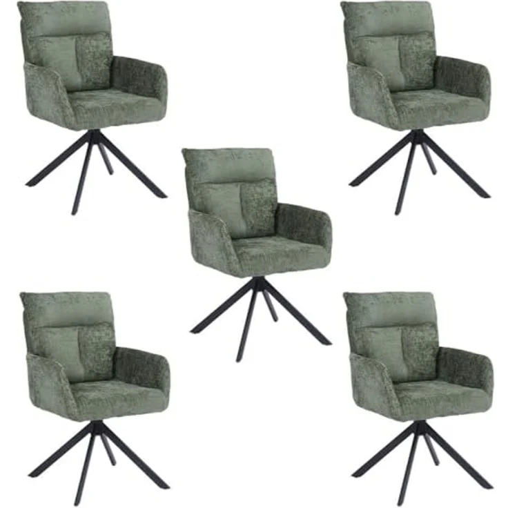 HOME DELUXE Esszimmerstuhl mit Armlehne ALUNA Chenille - 5er Set Grün – Bild 1
