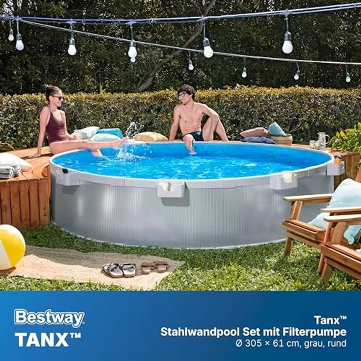 Bestway® Tanx™ Stahlwandpool-Set mit Filterpumpe Ø 305 x 61 cm Grau rund – Bild 2