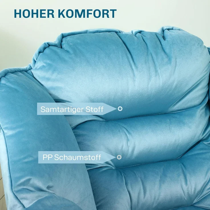 HOMCOM Relaxsessel Sessel Wohnzimmer Loungesessel mit Seitentasche, Stahlbeine (Polstersessel, 1-St, Einzelsessel), für Schlafzimmer, Wohnzimmer, Blau – Bild 4