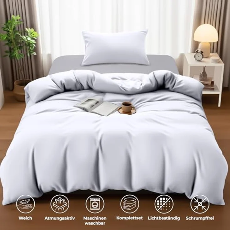 Utopia Bedding Bettwäsche 135x200 Set - Mikrofaser Bettbezug 135x200 cm + 1 Kissenbezug 50x75 cm - Weiß – Bild 5