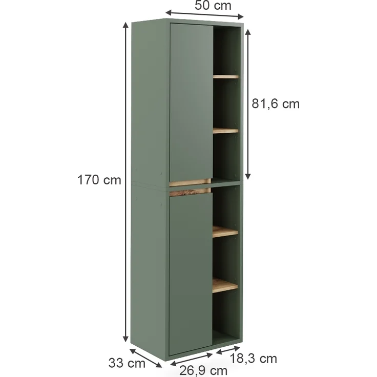 Hochschrank Viola Grün/Anthrazit 50 x 170 cm mit offenen Regalen Vicco – Bild 2