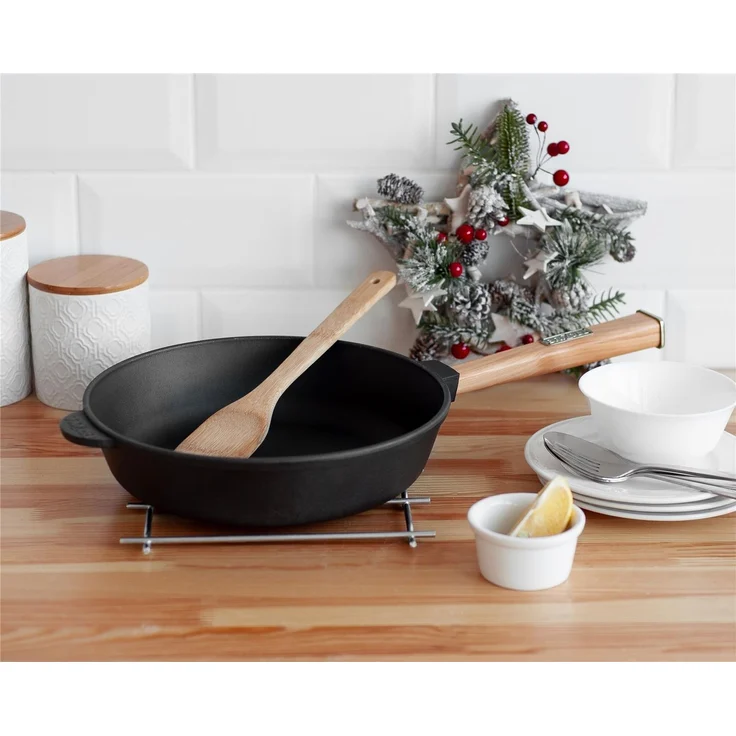 Gusseisenpfanne 28cm Gußeisenpfanne 55mm hoch mit Holzgriff Pfanne aus Gusseisen – Bild 7