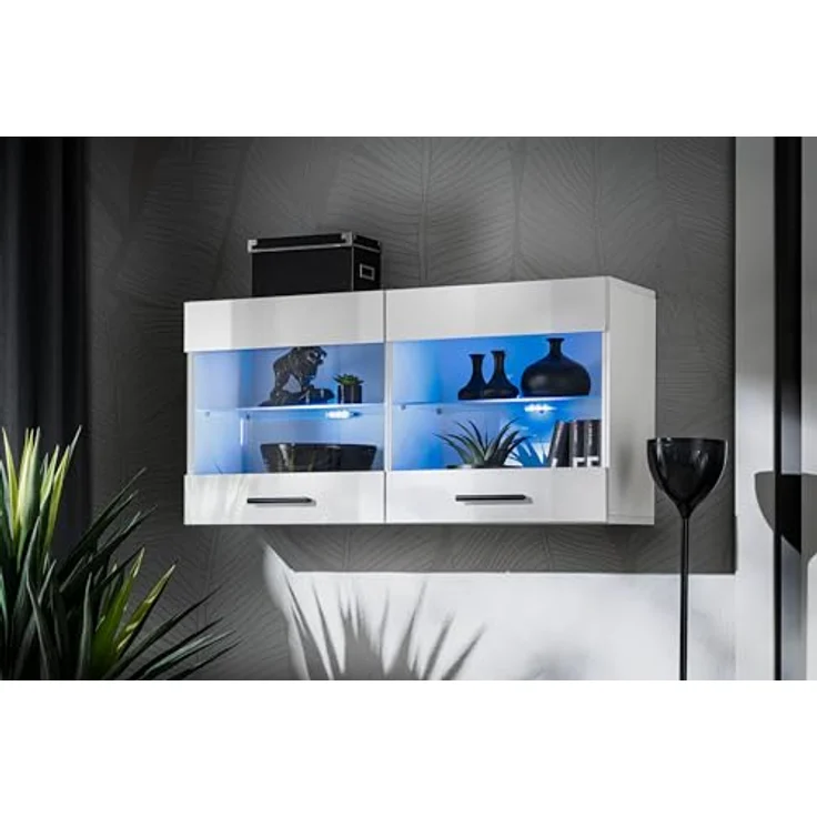 Komodee Hängevitrine Savona, Weiß, Glas, 2 Fächer, rechteckig, 100x50x27.2 cm, modern für Wohnzimmer und Wohnwände – Bild 6