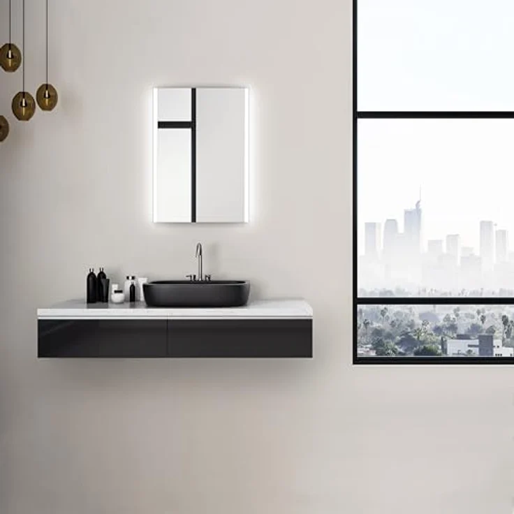 Talos Badspiegel mit Beleuchtung Loft, 50 x 70 cm, IP24 spritzwassergeschützt, Aluminiumrahmen, Kippschalter, horizontale und vertikale Aufhängung – Bild 5