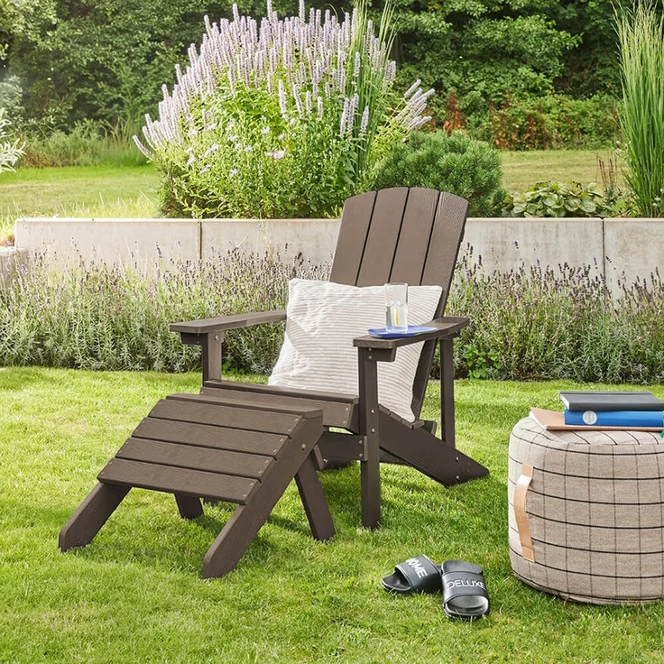 HOME DELUXE Gartenstuhl FAREA inkl. Hocker – Schwarz- Braun – Bild 1