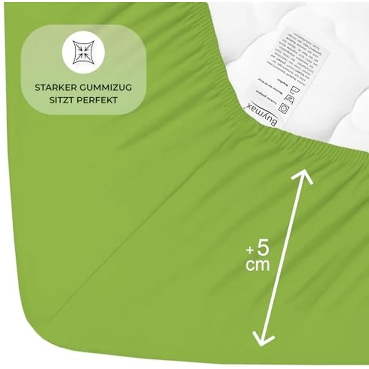 Buymax® Topper Spannbettlaken 160x200 cm Spannbetttuch 100% Baumwolle Jersey für Matratzentopper bis 12 cm Matratzenhöhe Bettlaken für Boxspringbett Topper, Grün Apfelgrün – Bild 4