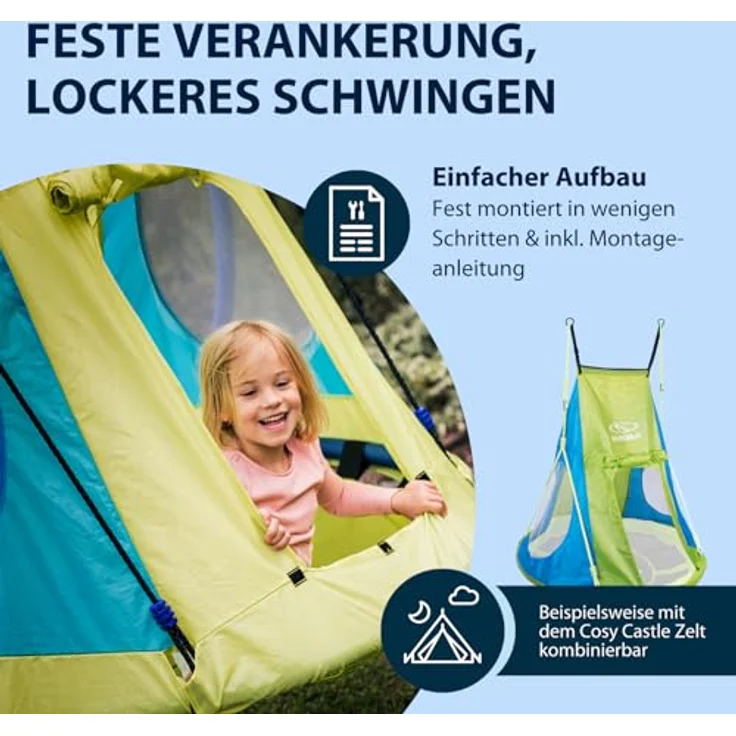 HUDORA Nestschaukel Aluminium, Belastbarkeit bis 120 kg, 120 cm, blau/gelb – Bild 6