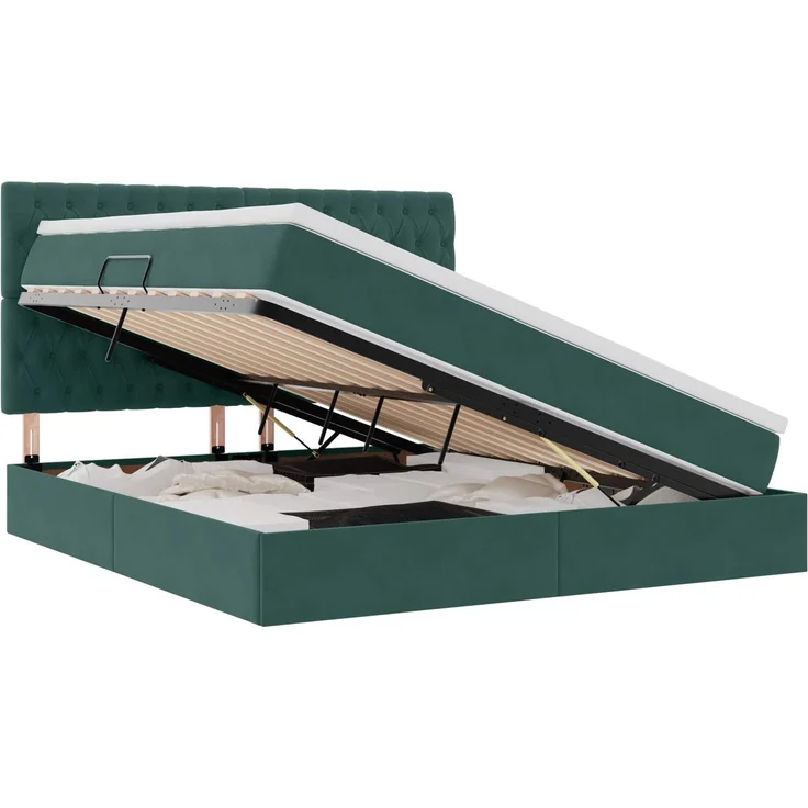 vidaXL Aufbewahrungsbett mit Matratze Dunkelgrün 160 x 200 cm Samt 3372102 – Bild 2