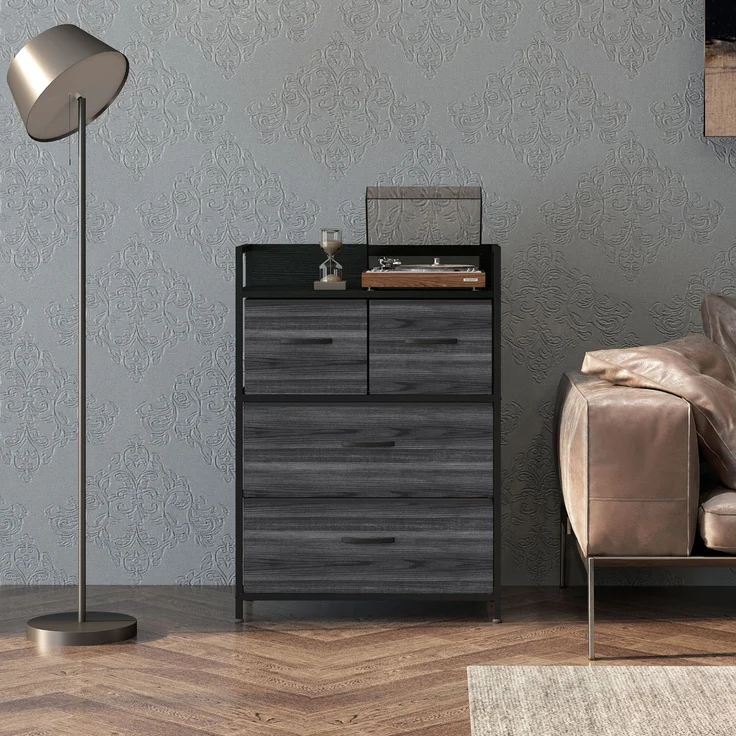 Kommode, Sideboard, 4 Stoffschubladen, Industrial Design, 60x29x85cm, Schwarz--Schwarz--60x29x85cm--YOUDENOVA – Bild 4