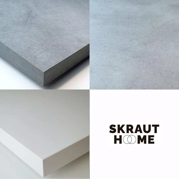 Skraut Home | Ausziehbarertisch | Multifunktionaler ausziehbarer | 260 | Für 12 Gäste | Hölzerne Beine | Moderner Stil | Mattweiß und Zement – Bild 7