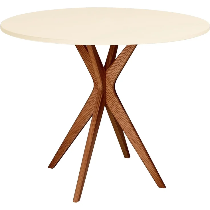 Ragaba runder Esstisch, MDF / Beine aus Massivem Eschenholz in Eiche, Perl Weiß, Ø 80 cm – Bild 1