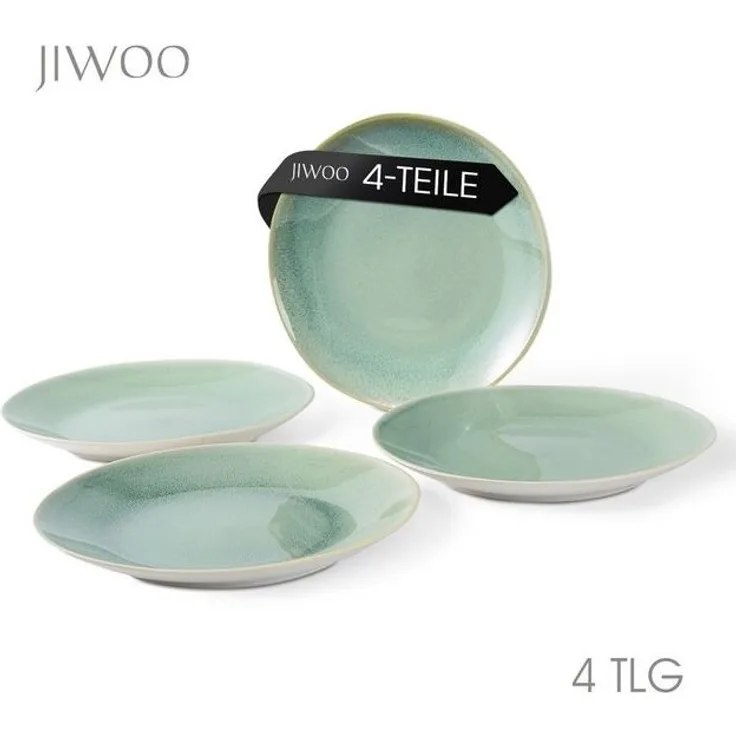 JIWOO Teller 4er Ø27,7cm, Speiseteller Steakteller Pastateller Dessertteller, (4 St), Keramik Hochwertiges Tellerset Grün Mikrowellenofen Spülmaschine