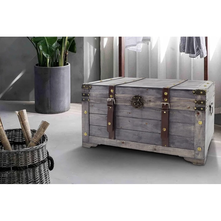 Kobolo Truhe Kiste KUBA aus Holz grau 70x35x38 cm – Bild 2