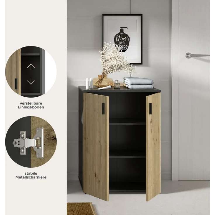Badschrank B/H/T: 60x81x30 cm in Basalt Nachbildung und -- – Bild 7