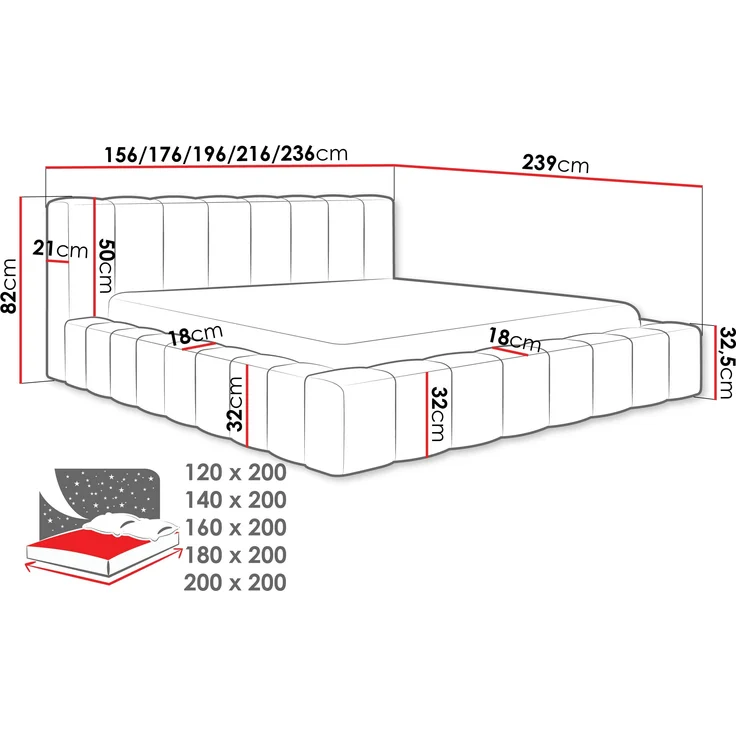Polsterbett Makira (Farbe: Kronos 22, Größe: 160x200) – Bild 4