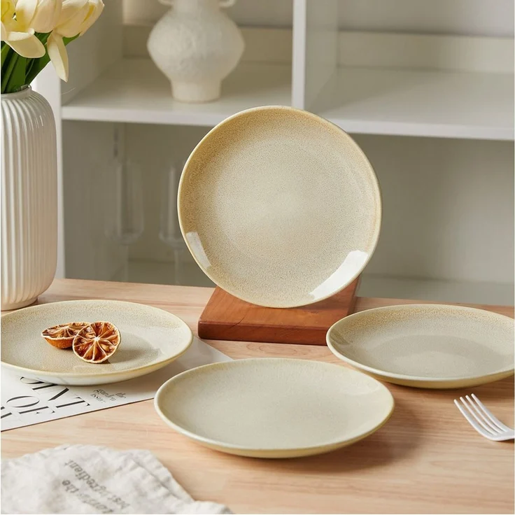 JIWOO Teller 4er Ø19,5cm, Speiseteller Steakteller Dessertteller Pastateller Plate, (4 St), Keramik Hochwertiges Tellerset Braun Mikrowellenofen Spülmaschine – Bild 2