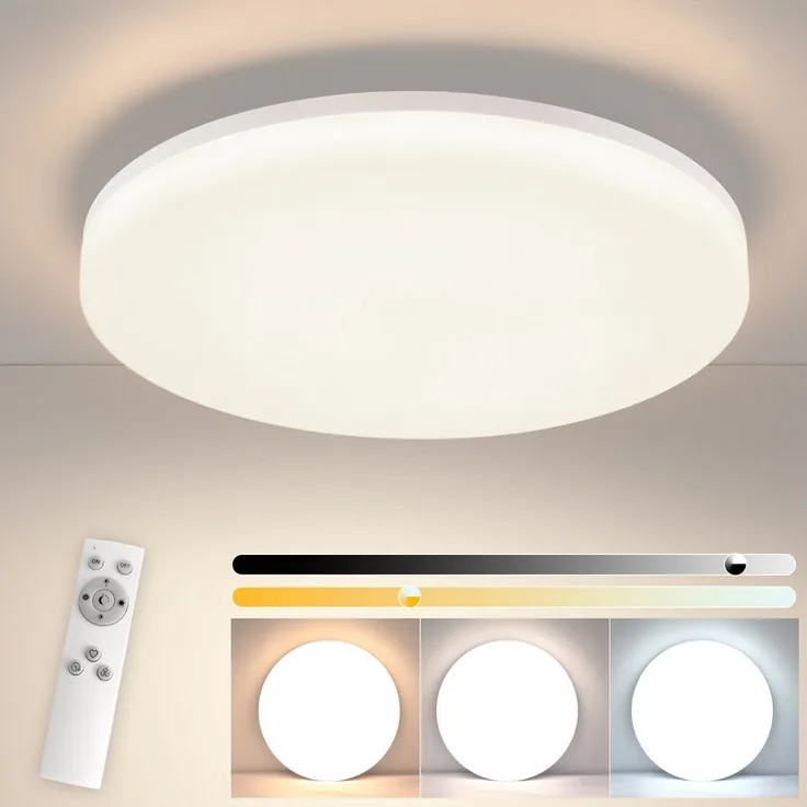 Nettlife LED Panel Deckenlampe Flach 18W Ø22CM Rund Dimmbar Fernbedienung, Dimmbar, LED fest integriert, Warmweiß Neutralweiß Kaltweiß, Küche Flur Schlafzimmer 22x22x4,8cm