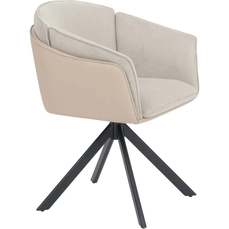6er-Set Esszimmerstuhl HWC-R24, Küchenstuhl, drehbar Metall Kunstleder Stoff/Textil Cord ~ beige – Bild 8