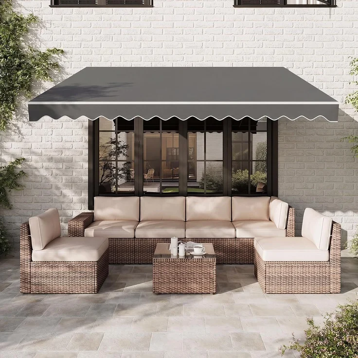 Aoxun Gelenkarmmarkise, Markise Balkon für die Terrasse/Garten mit Handkurbel, UV-beständige und wasserdichte Überdachung, Markise Sonnenschutz, 2,5 x 2 M, Grau – Bild 8
