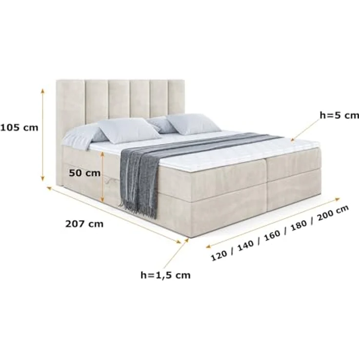 ALTDECOR Boxbett BOXI1 (Multipocket-Matratze H4, H3 Matratze Bonellfederung, Topper, Kopfteil) – Bild 3