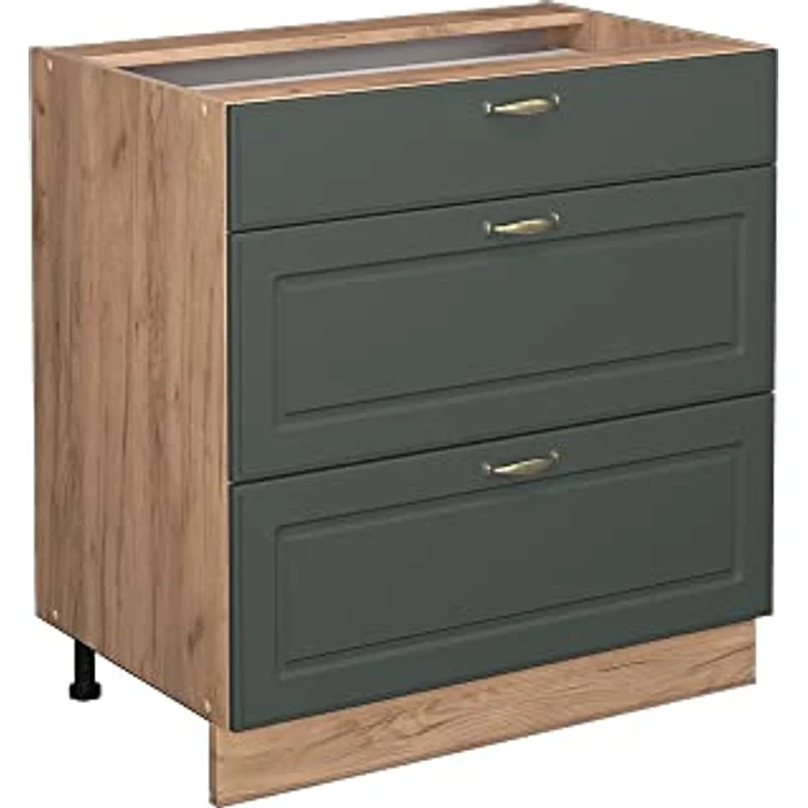 Küchenunterschrank Fame-Line Grün-Gold Landhaus 80 cm mit 3 Schubladen, ohne Arbeitsplatte Vicco – Bild 2