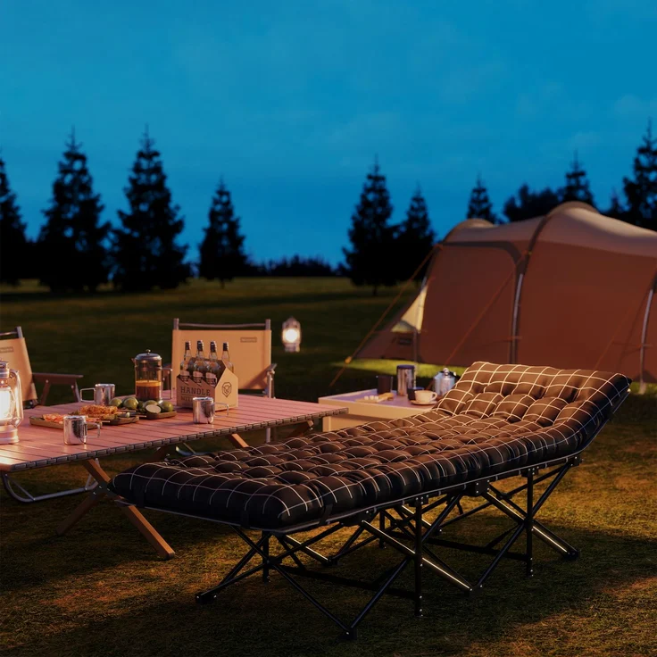 Klappbares Campingbett, Feldbett mit Matratze, ergonomisch, Metallrahmen, Schwarz--Schwarz--37x67x190cm--YOUDENOVA – Bild 10