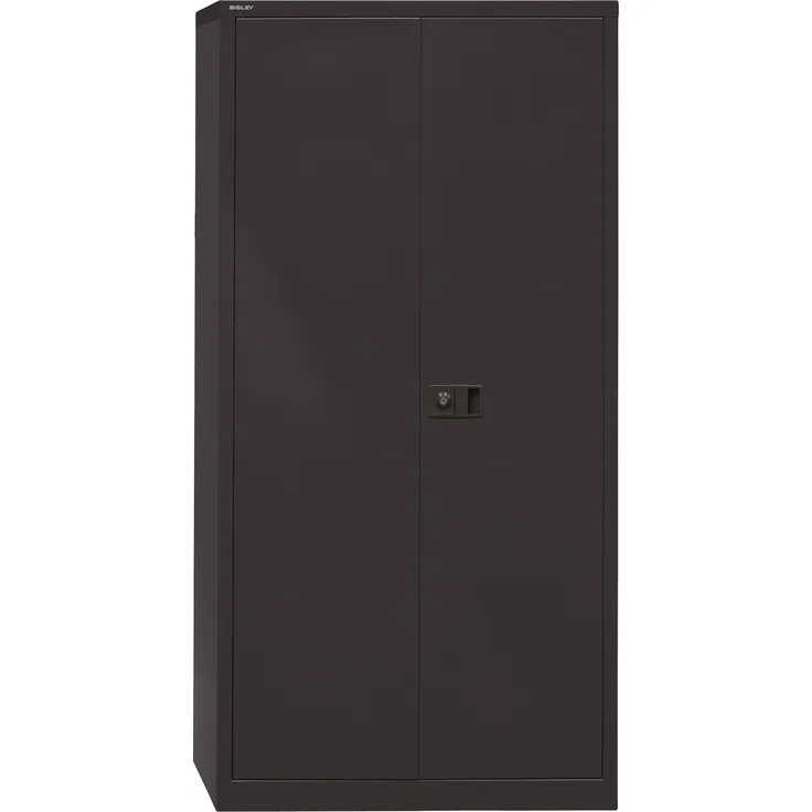 BISLEY Universal Garderobenschrank abschließbar - Stahlschrank mit Hutboden & Kleiderstange, Mitteltrennwand & 3 Fachböden, Flügeltürenschrank mit 3-Punkt-Schloss - Farbe: schwarz, E782AAG-633