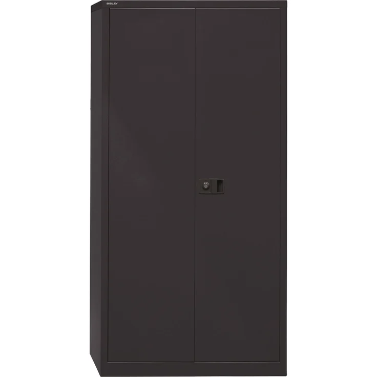 BISLEY Universal Garderobenschrank abschließbar - Stahlschrank mit Hutboden & Kleiderstange, Mitteltrennwand & 3 Fachböden, Flügeltürenschrank mit 3-Punkt-Schloss - Farbe: schwarz, E782AAG-633
